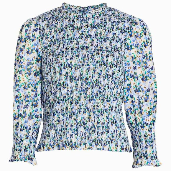 Gently Used Veronica Beard Kali Smocked Cobalt Blue Floral Long-Sleeve Top - Picture 1 of 12
